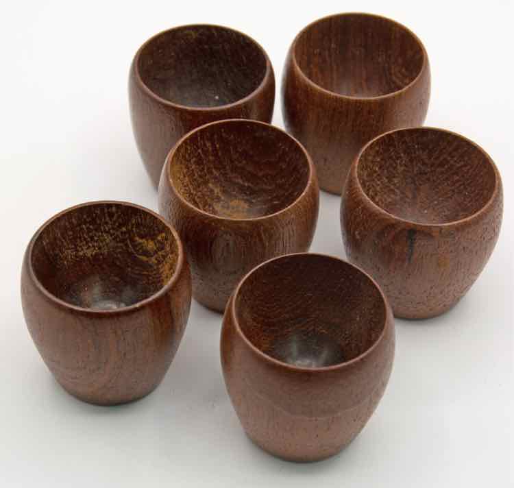 6 Mid Century Wood Cups