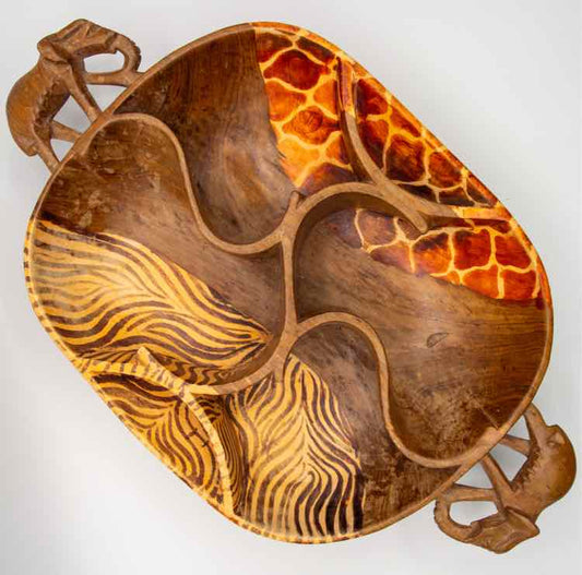 Handmade Wooden African Divided Bowl