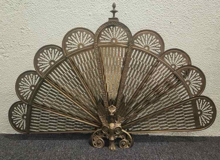 Antique 1920's French Brass "Peacock" Fireplace Screen