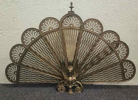 Antique 1920's French Brass "Peacock" Fireplace Screen