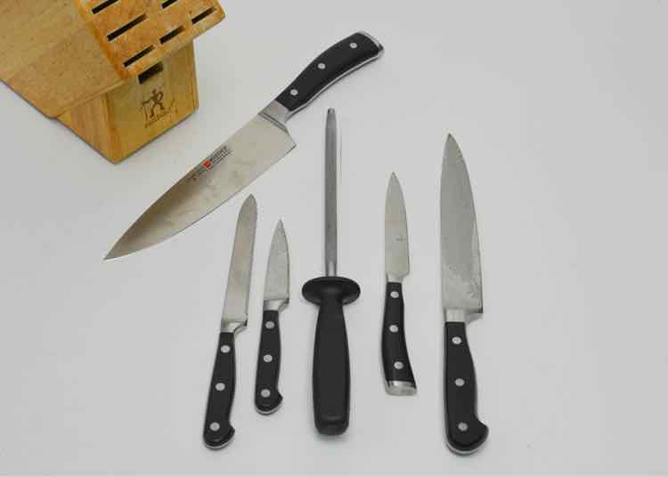 Henckels Block w/5 Wusthof Knives + Sharpener