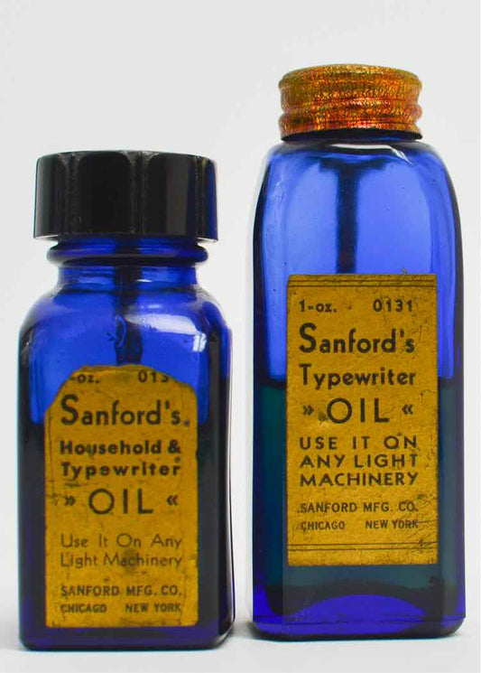 Pair of Vtg. Sanford's Typewriter Oil, Cobalt Blue Bottles