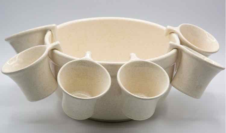 MCM Ceramic Punchbowl w/ 6 cups