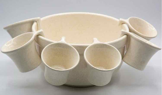 MCM Ceramic Punchbowl w/ 6 cups