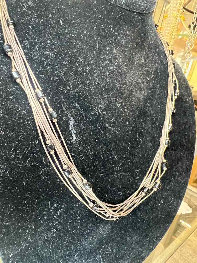 Silver Necklace Black Beading