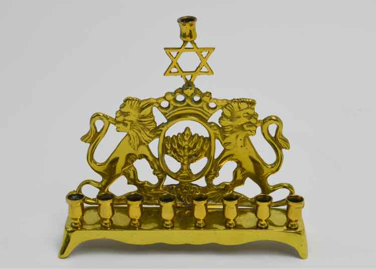 Brass Lion of Judah Hanukkah Menorah