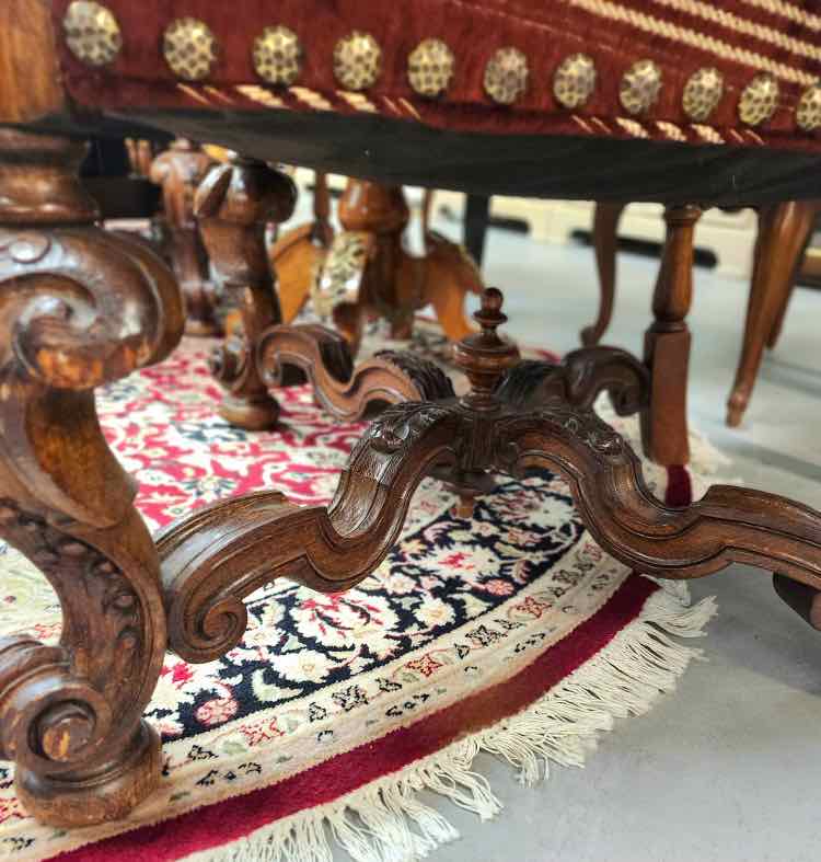 Pair Jacobean Maroon Striped "King" Armchairs