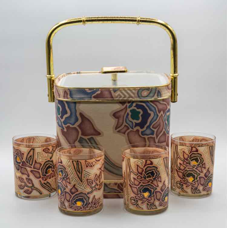 Rare Toyo Terri Rose Ice Bucket/4 Glasses
