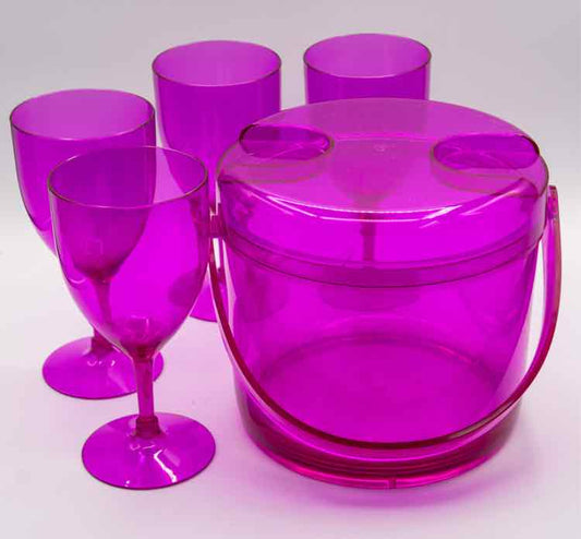 Purple Ice Bucket/Acrylic w/4 Glasses