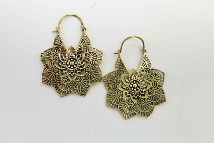 Goldtone Mandala Floral Earrings