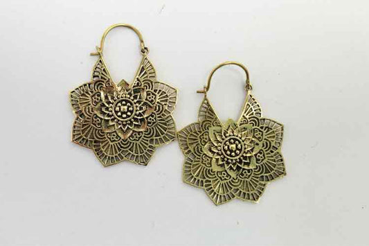 Goldtone Mandala Floral Earrings
