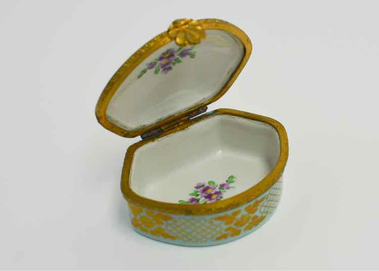 Limoges Turquoise Gold & Floral Box