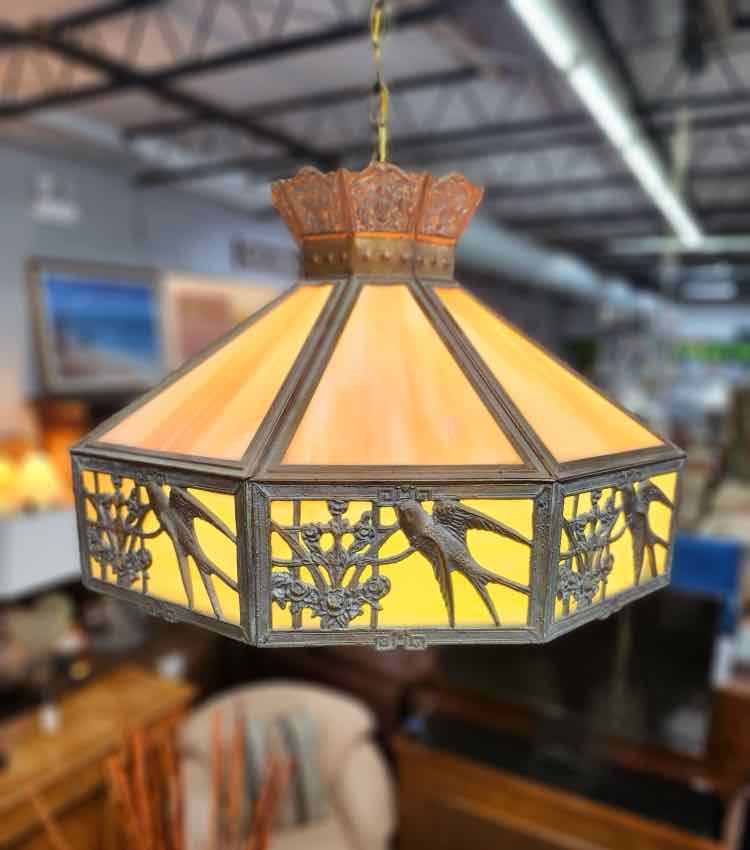 Vtg. Slag Glass Swallows in Flight Chandelier by Poul Henningsen