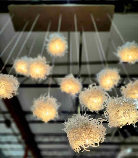 15 Pendant, Beaded Bird's Nest Light Fixture