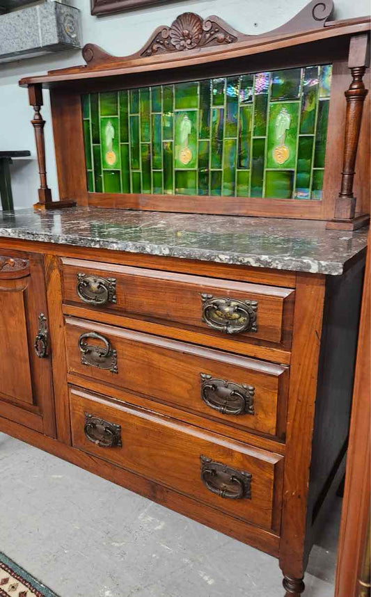 2pc Stone Top English Wash Stand Cabinet