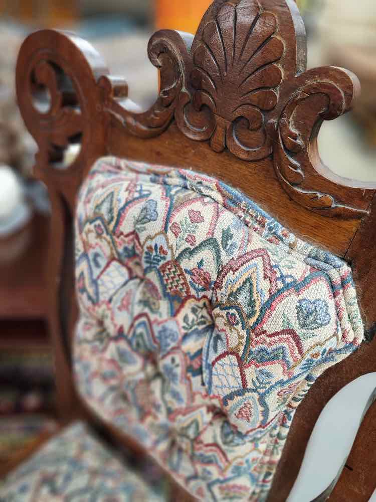 Wooden Upholstered Chair w/Ottoman
