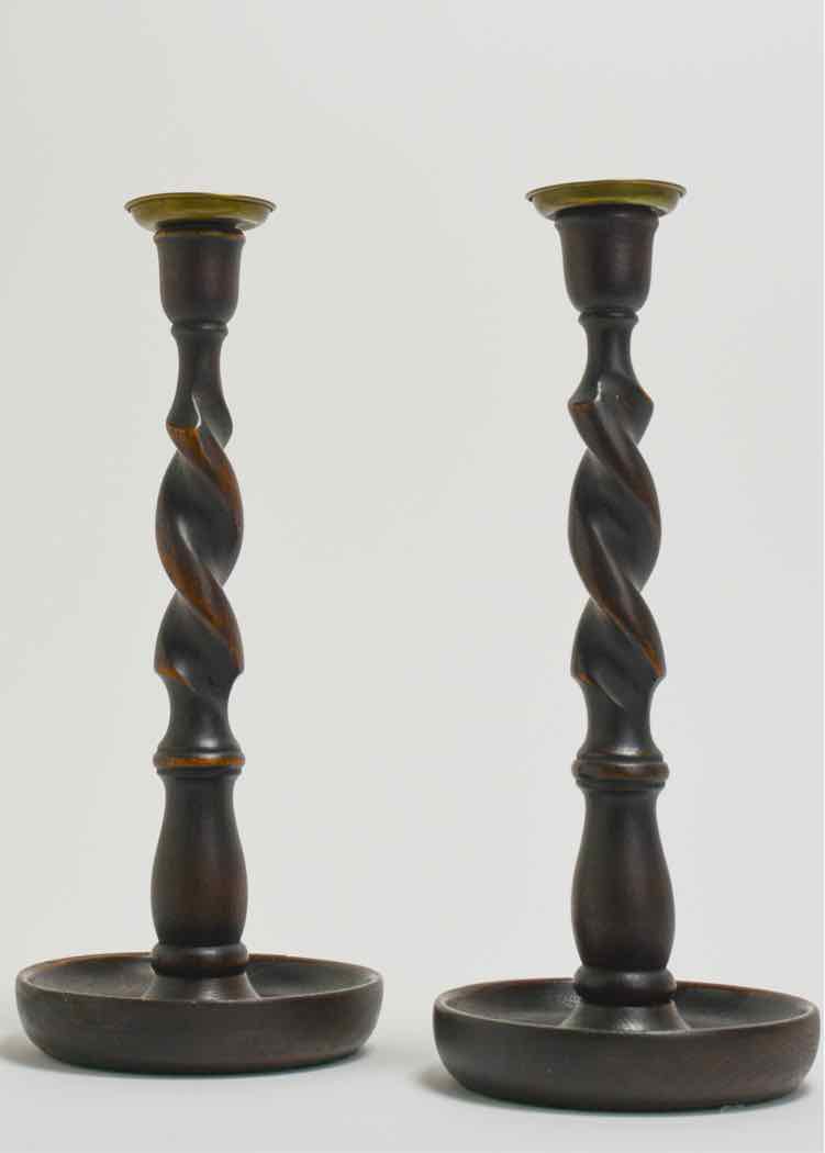 Pair of Oak Twist Candlesticks
