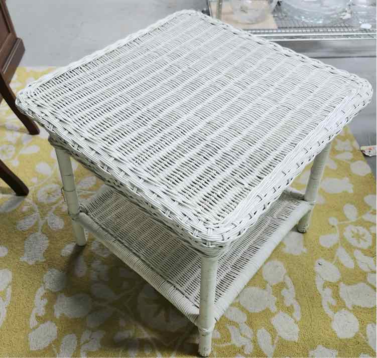 White Rattan End Table