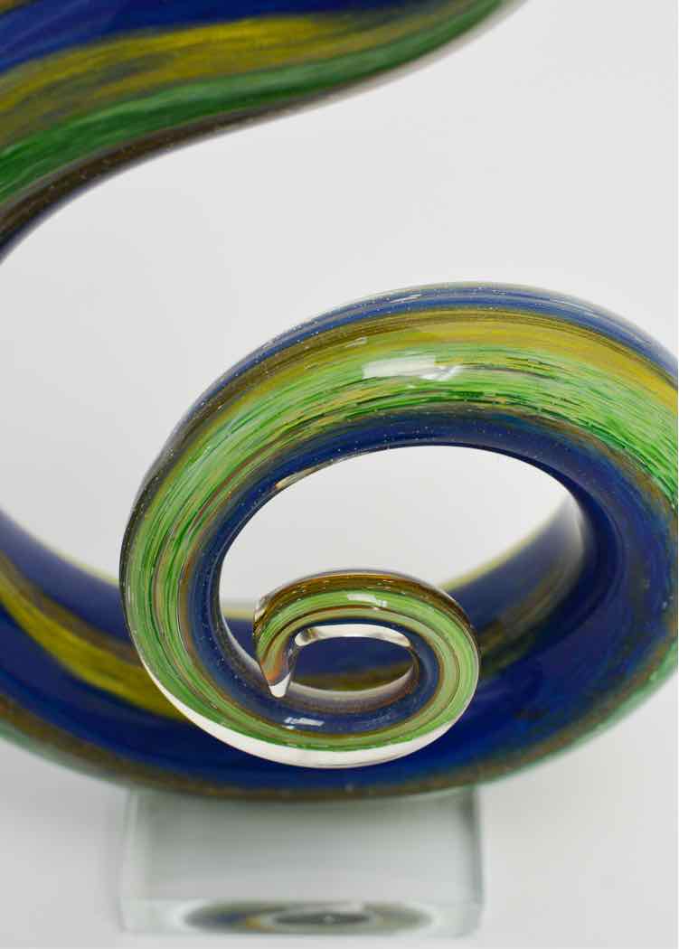 Blue/Green Ribbon Glass Spiral  Art Sculpture