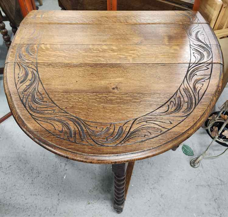 Antique English Oak Carved Drop Leaf Table