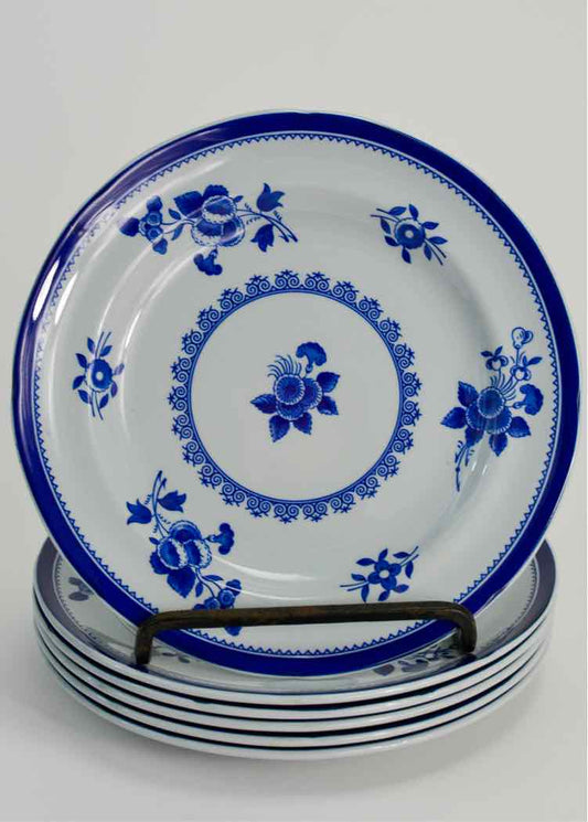6 Spode Navy Floral Bread Plates