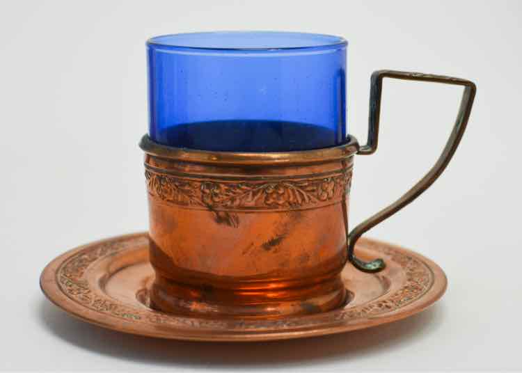 Blue Glass/Copper Espresso Cups & Plates
