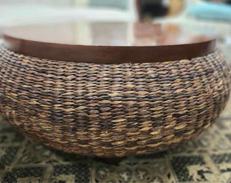 Round Wood/Wicker Coffee Table