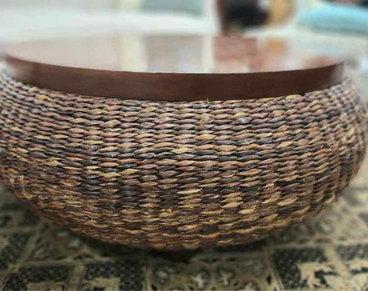 Round Wood/Wicker Coffee Table