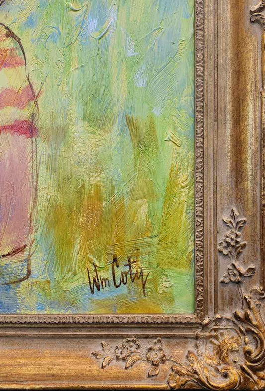 'Caine Pole Fishing Boy' Art Oil by William Coty