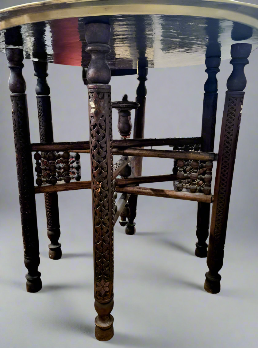 Round Brass and Wood End Table