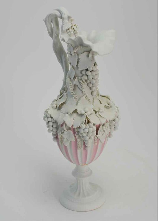 Ornate Victorian Style Pink & White Ewer Vase