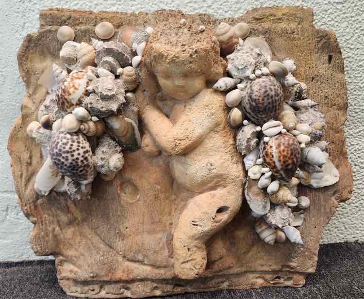Cherub Stone and Shell Relief