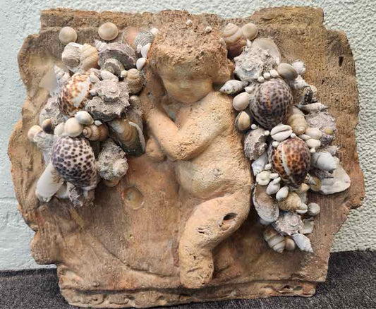 Cherub Stone and Shell Relief