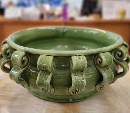 Green Crackle Center Piece Bowl