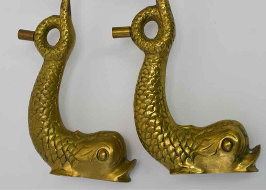 Pair of Vtg. Brass Koi Andirons