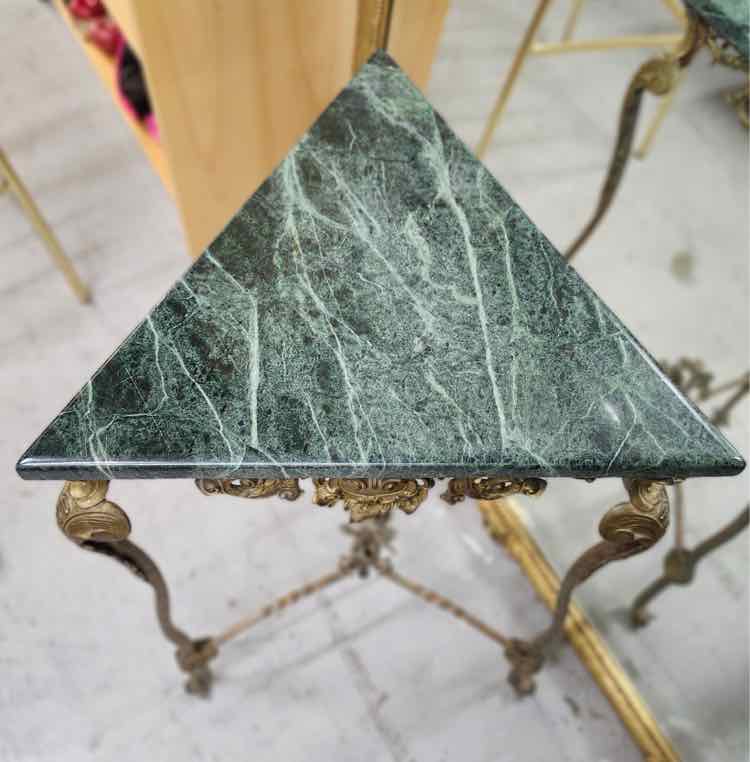 Antique Triangle Marble Top End Table