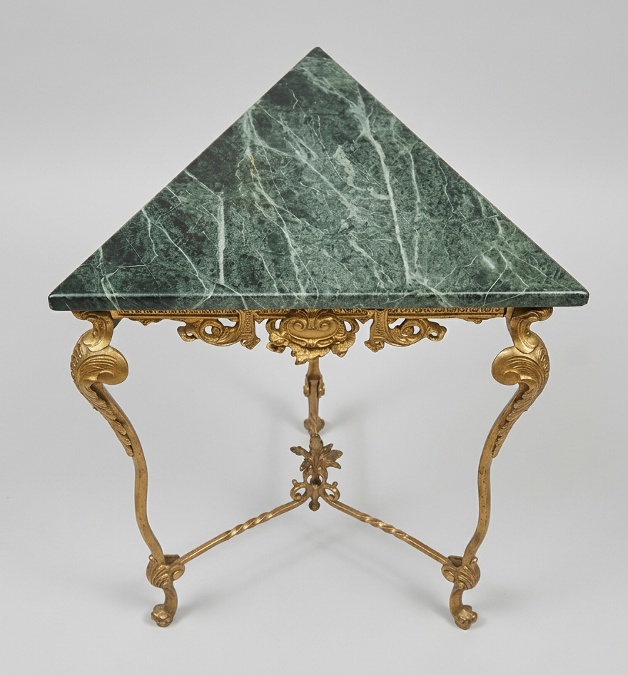Antique Triangle Marble Top End Table