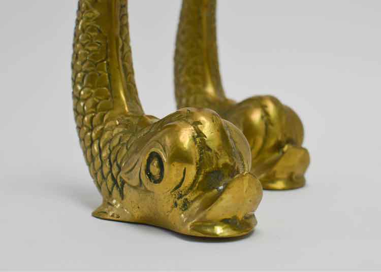 Pair of Vtg. Brass Koi Andirons
