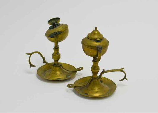 Pair if Vtg. Brass Whale Oil Finger Lamps