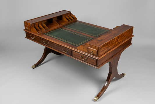 English Black Leather Top Partners Desk