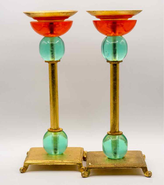 Pair of Post Modern Lucite Candle Holders