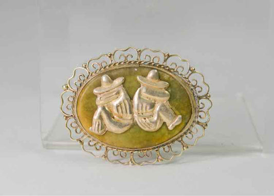Vtg..925 Filigree Siesta Green Stone Pin
