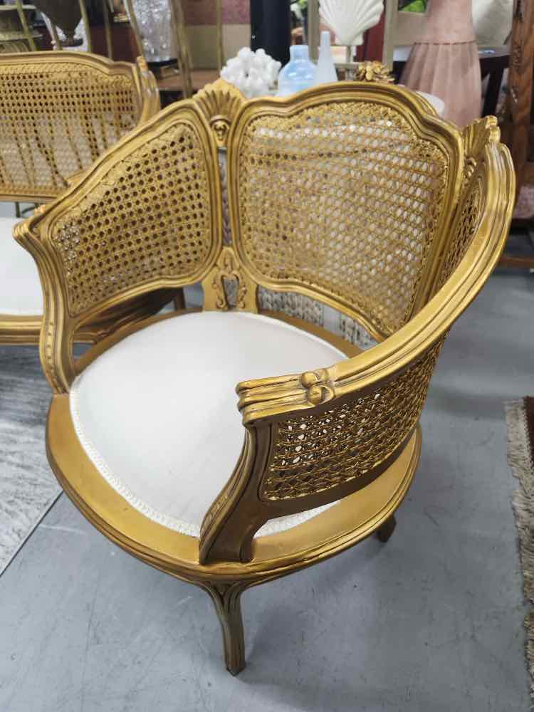 Pair of French Gold Cane Chairs