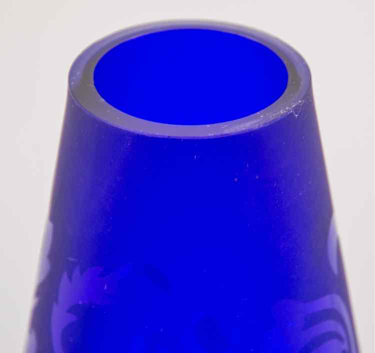 Vtg. Cobalt Blue Etched Vase 10”