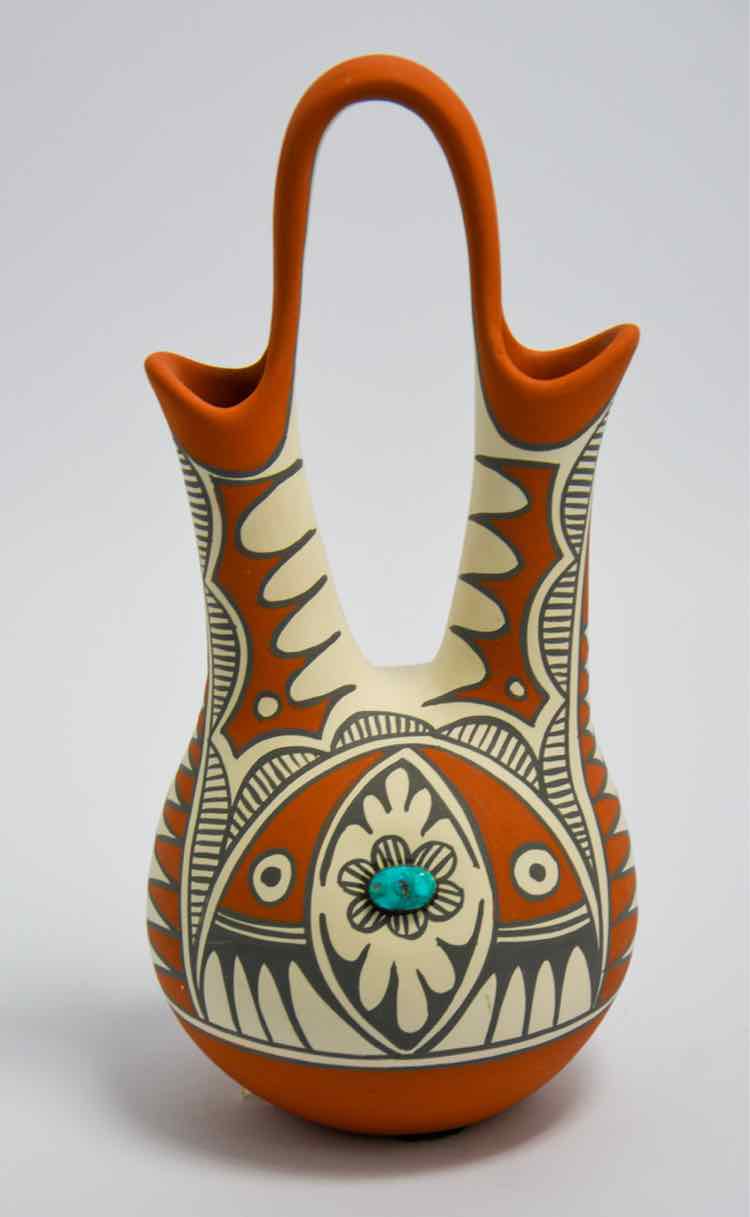 Pueblo Pottery Wedding Vase w Turquoise by Mary Small
