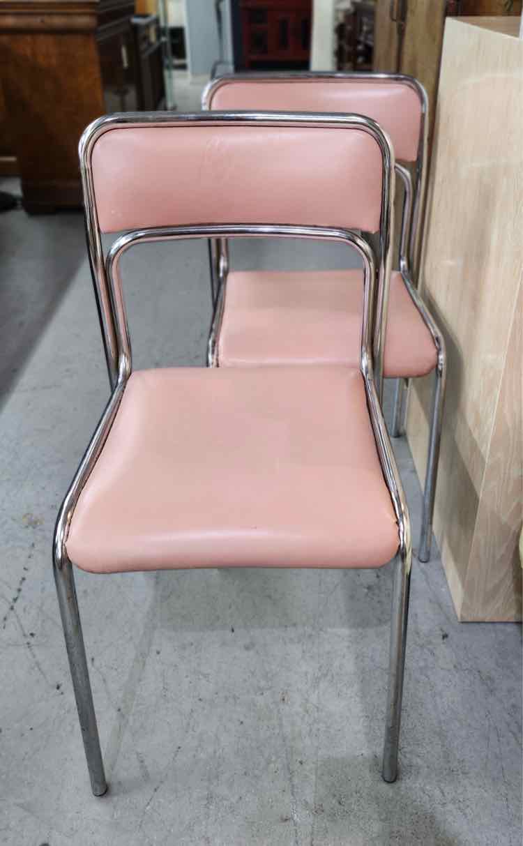 Pair of Vtg. "Bauhaus" Pink Leather Chairs