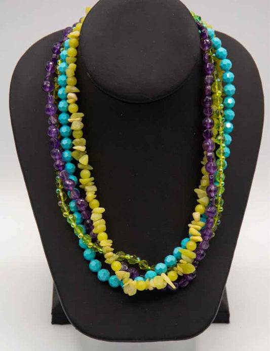 Vtg. .925 Purple/Green/Blue Beaded Necklace