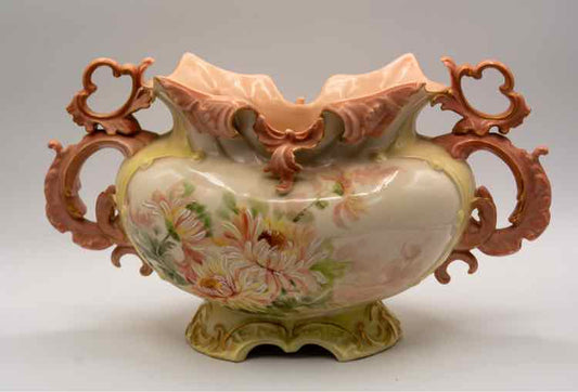 Hand Painted Floral Vase w/Handles