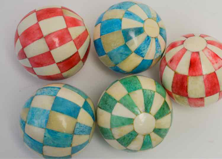 Set of 5 Colorfu Checkered Bone Inlay Spheres
