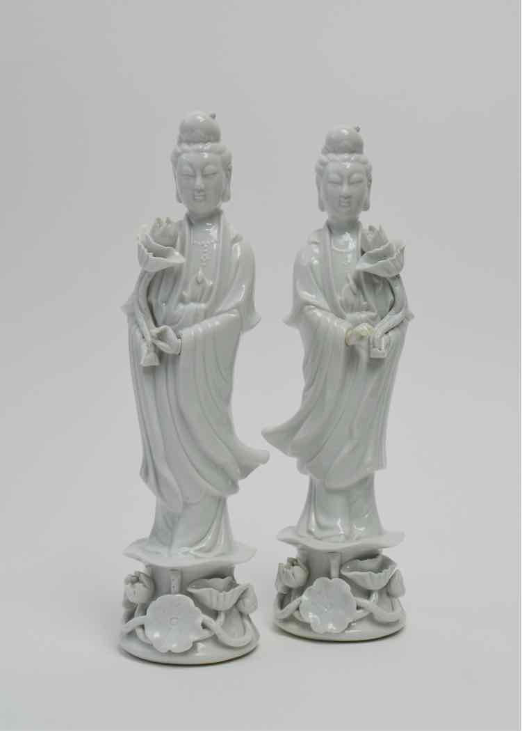 Pair of Chinese Porcelain Blanc de Chine Guanyin Figurines